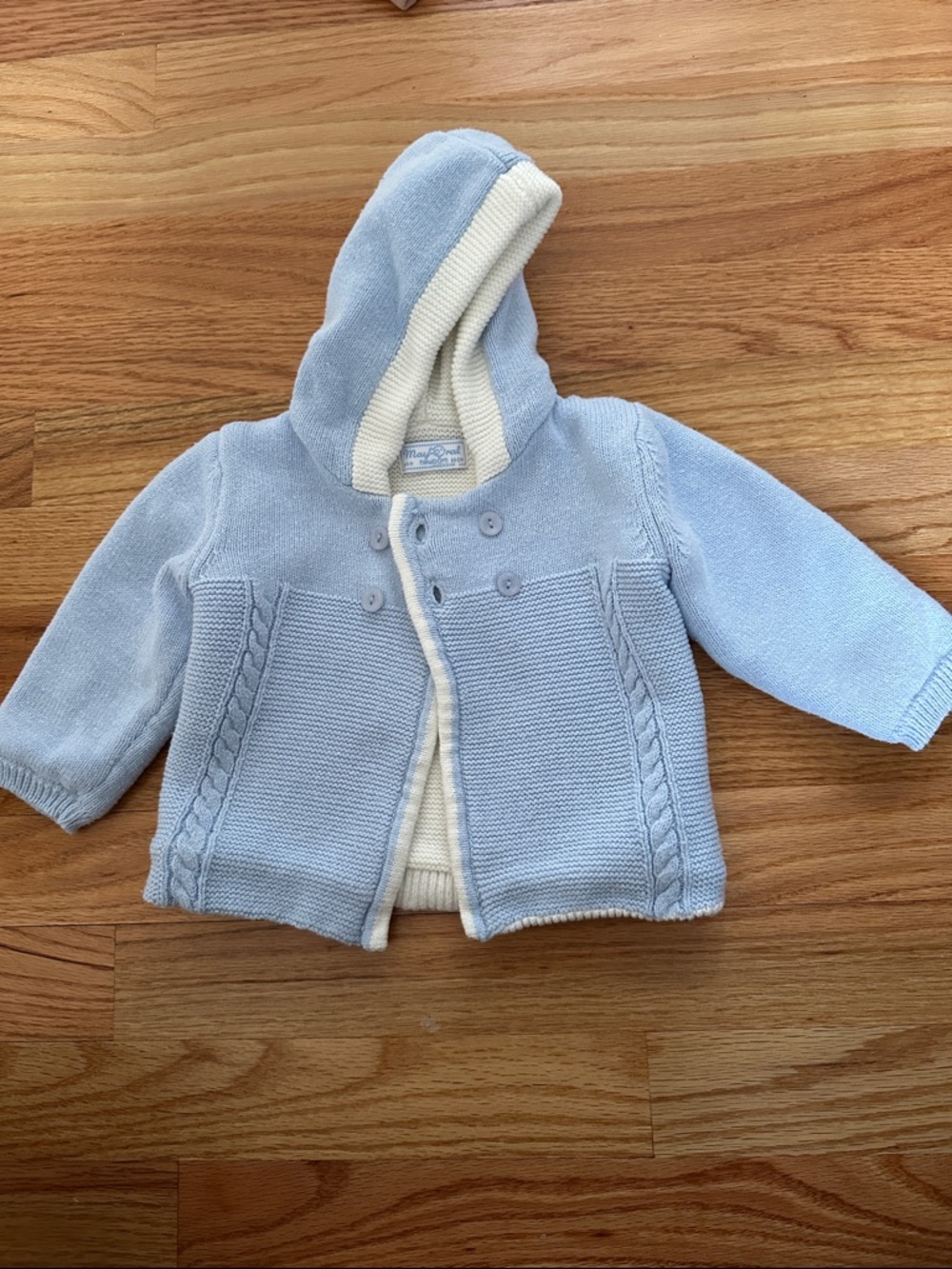 Mayoral Newborn Cable Knit hoodie button open front Sweater Blue Size 2-4M boy